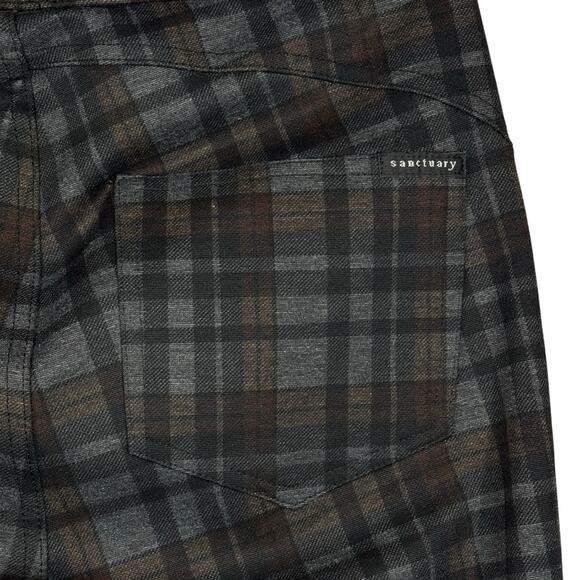 Sanctuary x Anthropologie Small Skinny Pants Plaid Pull-On Stretch Mid-Rise Gray - Picture 6 of 9